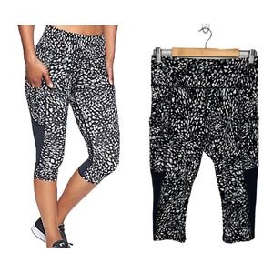 Athleta Spotty Up for Anything Crop Pockets Leggings Mesh Black Gray M